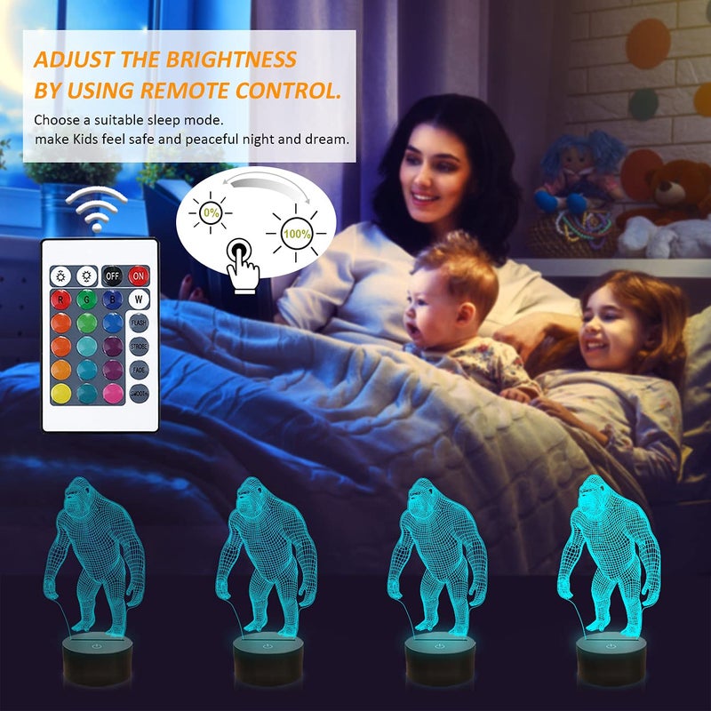 FULLOSUN 3D Night Light Ape Gorilla LED Nightlight Baby Nursery Monkey Lamp for Kids' Room Home DÃ©cor Xmas Birthday Gifts with 16 Color Changing - Image 4